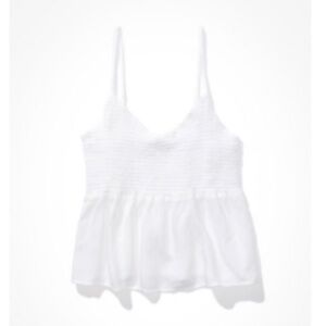 American Eagle AE White Smocked Peplum Tank Top, Size Medium